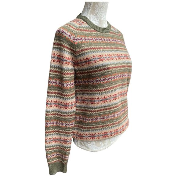 Fair Isle Multi color Merino Wool Blend Cabin Core Nordic Pullover Sweater Sz M - Picture 3 of 8